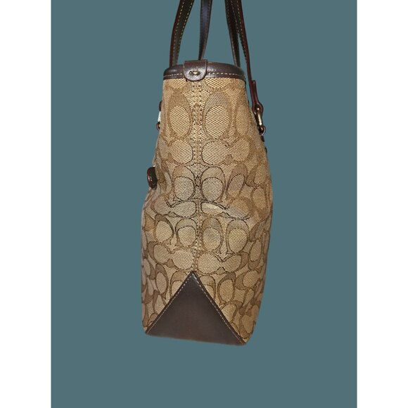 Coach Outline Signature Canvas Leather Tote Zip Shoulder Bag #F58282 - Picture 5 of 13